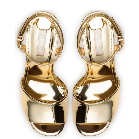 NIB Larroudé Yves Wedge In Gold Specchio - Picture 3 of 16